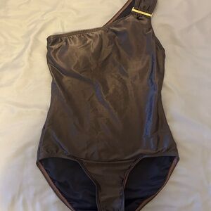 Calvin Klein Metallic Brown One-Shoulder Swimsuit
